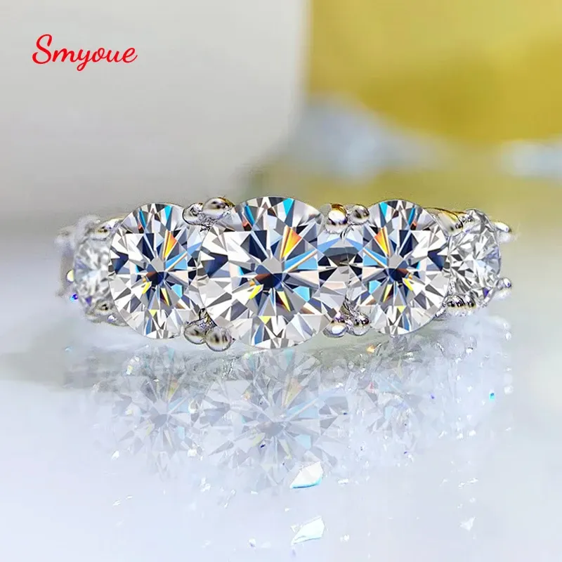 Rings Smyoue 18k Plated 3.6CT All Moissanite Rings for Women 5 Stones Sparkling Diamond Wedding Band S925 Sterling Silver Jewelry GRA