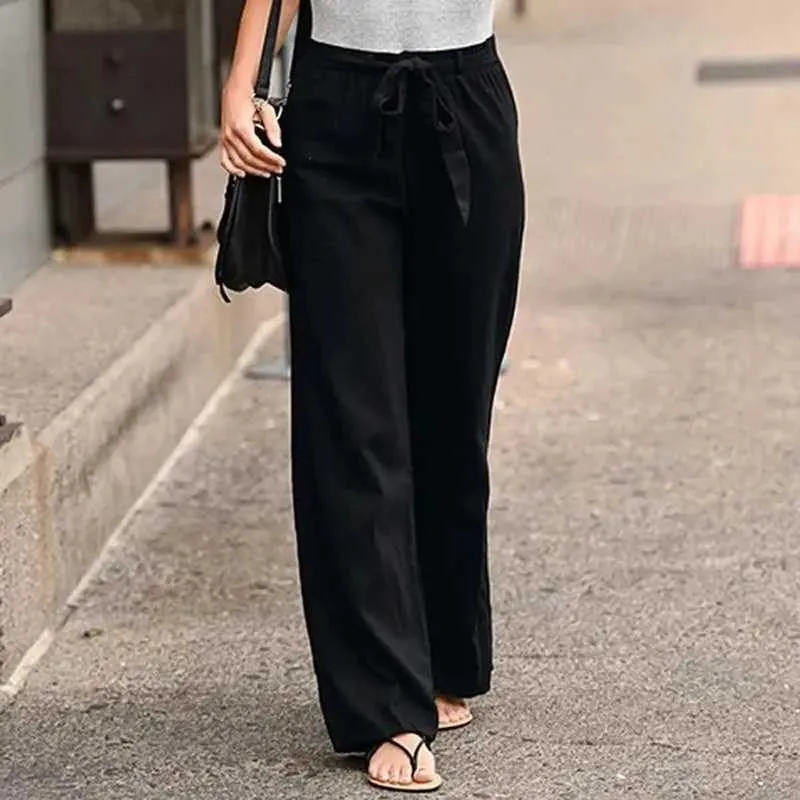 Pantalon féminin Capris Pantalon de lin en coton pour femmes en été pure coton pur plus taille pantalon élastique élastique