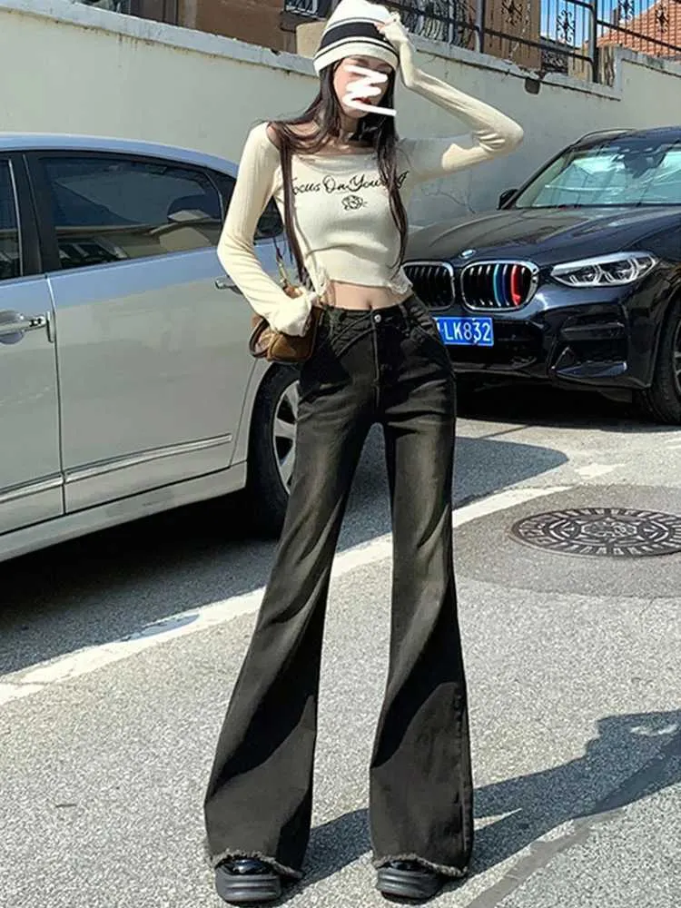 DHgate.com:Womens Black Low-Rise Flare Jeans - E-Girl Y2K