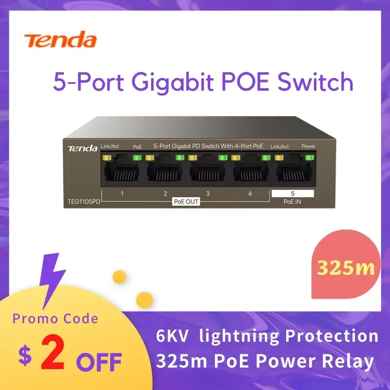 Управление переключателем Tenda Poe 5/6/10 порты гигабит быстрого сетевого переключателя Gigabit Work IP -камера Умный коммутатор Ethernet POE переключатель
