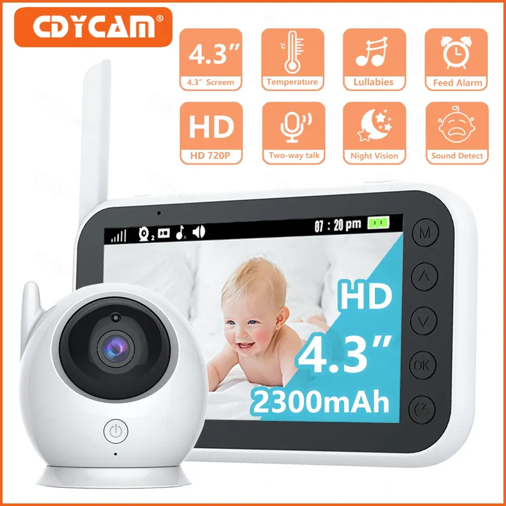 Moniteurs moniteur de 4,3 pouces pour bébé avec 2300 mAh de vie de batterie Video Caméra sans fil et audio Interphone Auto Vision nocturne Babysitter pour enfants