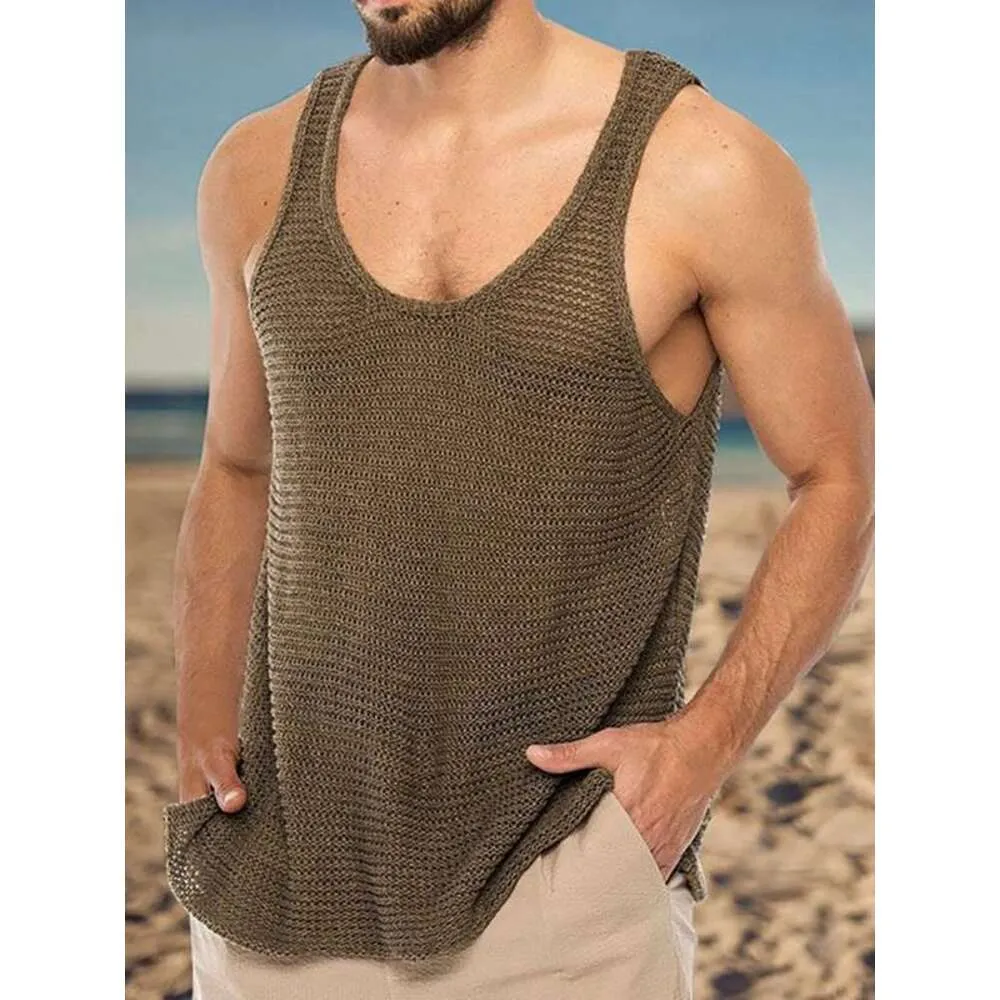Designer Luxury Chaopai Classic Fashionable Versatile Spring and Summer New Men's Casual Knitwear Tank Loose Sports Versatile Commuting Trendy Handsome Top