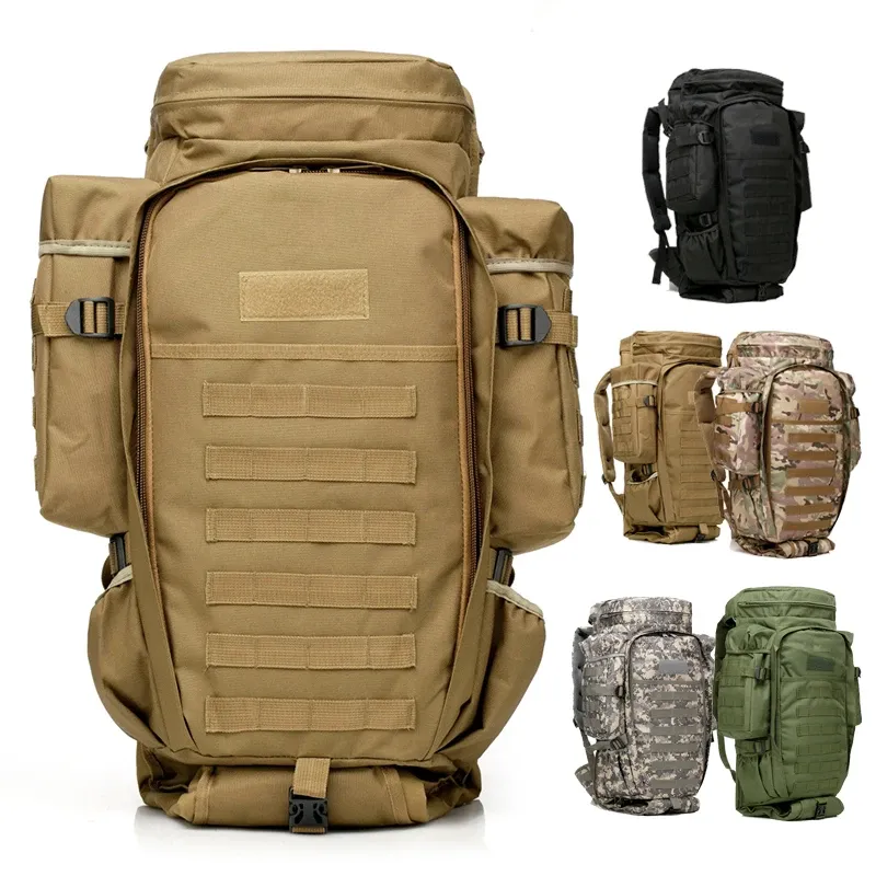 Sacs Outdoor Military combinés sac à dos 70L à grande capacité Multifonction Rifle Rucksack Men Travel Trekking Tactical Assault Knapsack