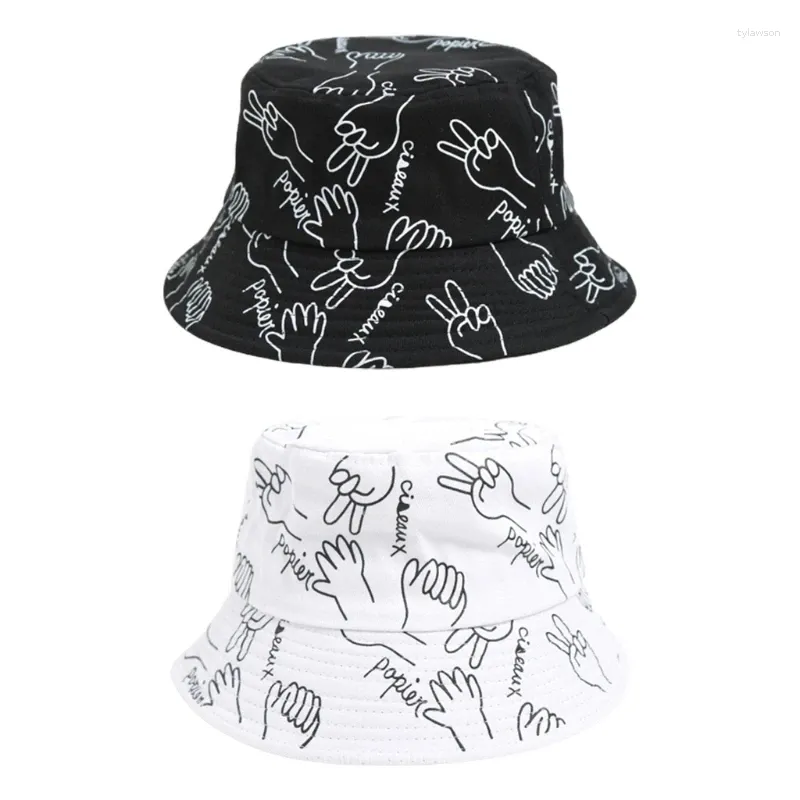 Berets Japanese Women Men Paper Scissors Printed Bucket Hat Harajuku Hip Hop Outdoor Sunscreen Cotton Drop