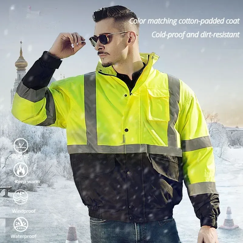 Vestes My3003 Veste en coton réfléchissante Colte de sécurité du trafic de sécurité pour les hommes Résistant à la protection hivernale au froid et à la saleté