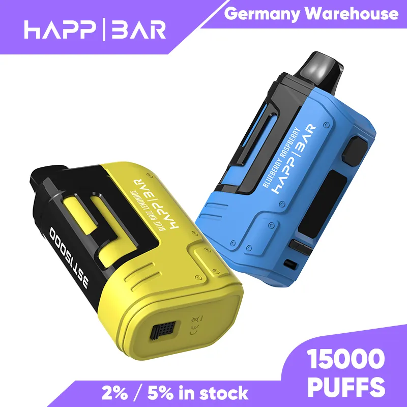 Happ bar 15000 puffs engångsvapa vape laddningsbart nät spole vaper 25 ml förfylld pod vagnar vaper desechables puff 15k e cigaretter 2% 5% 10 färger