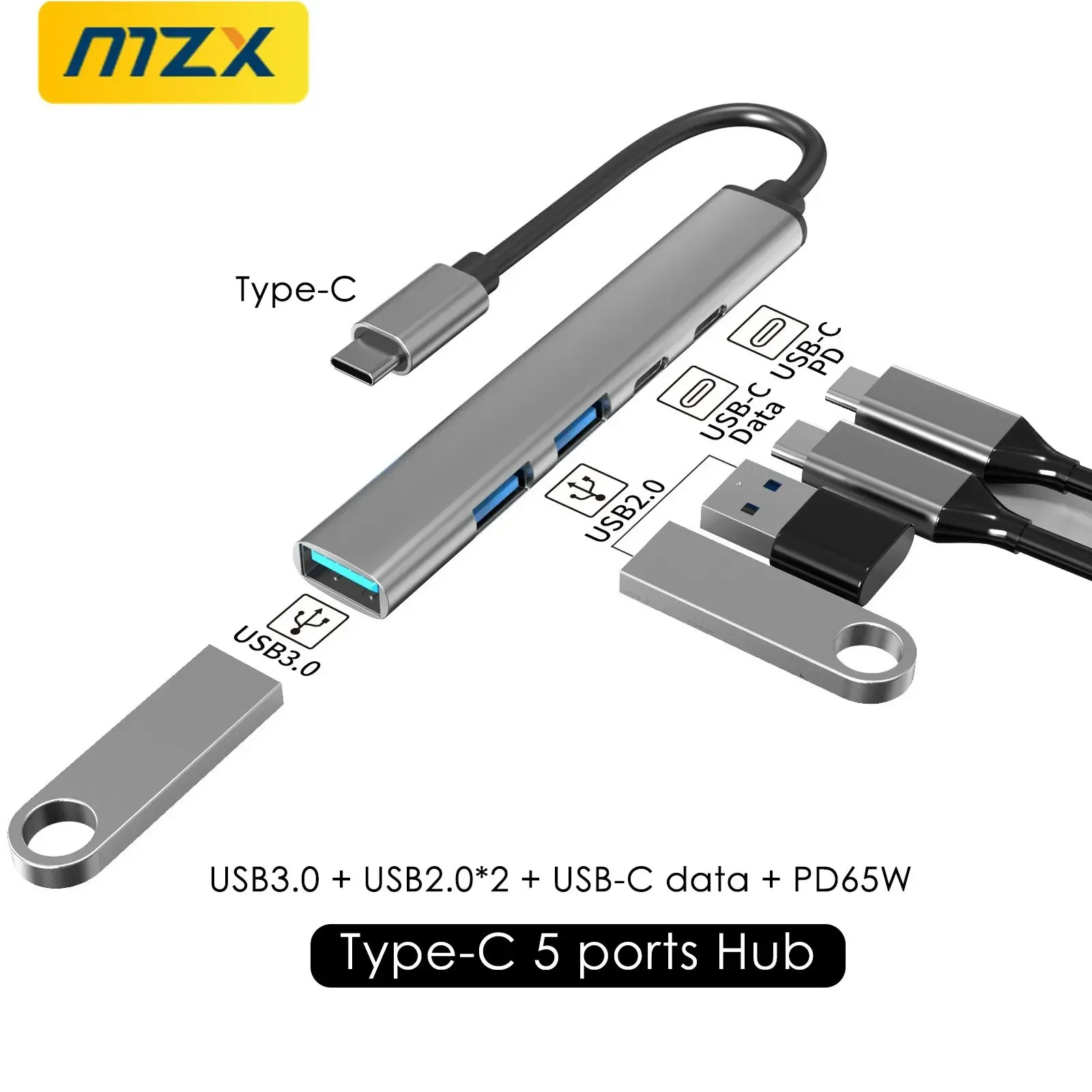 Hubs mzx 5in1usb hub 3.0 2.0 a USBC USBC PD Adaptateur multi-séparateur OTG Concentrateur d'expanneur 3 0 pour Lenovo Huawei Xiaomi MacBook PC PC