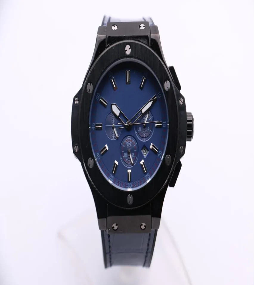 Luxury Master Design AAA Men039S Automatisk mekanisk klocka Big Silver White rostfritt stål Dial Black Rubber Strap Bang Blue 1634664