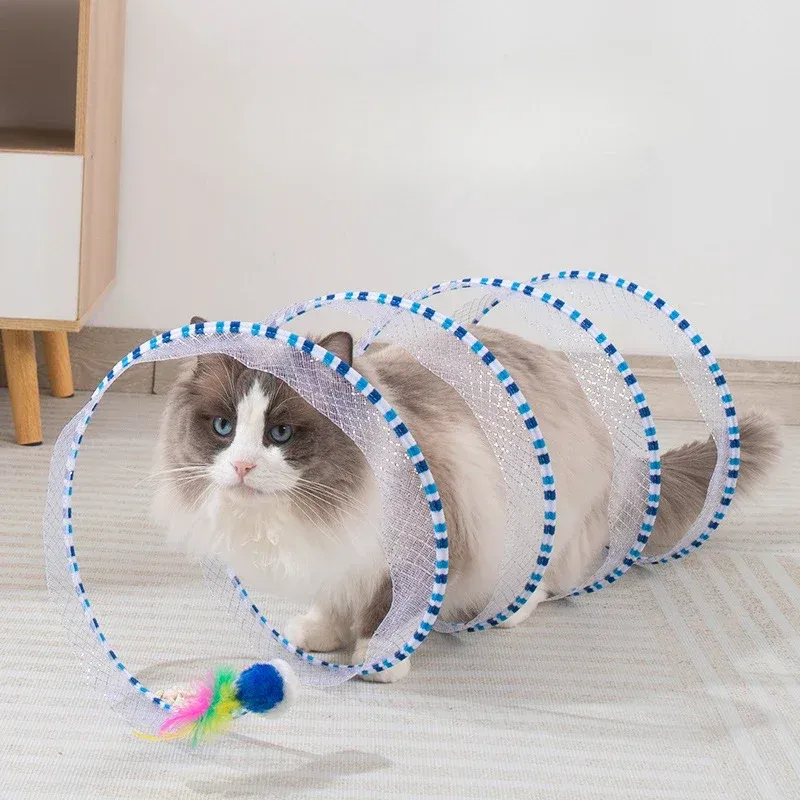 Toys gatti giocattoli tunnel gatto teaser gatto a bordo lungo boccone resistenza ai topi con la noia autodomici topi piuma a sfera per gattini forniture