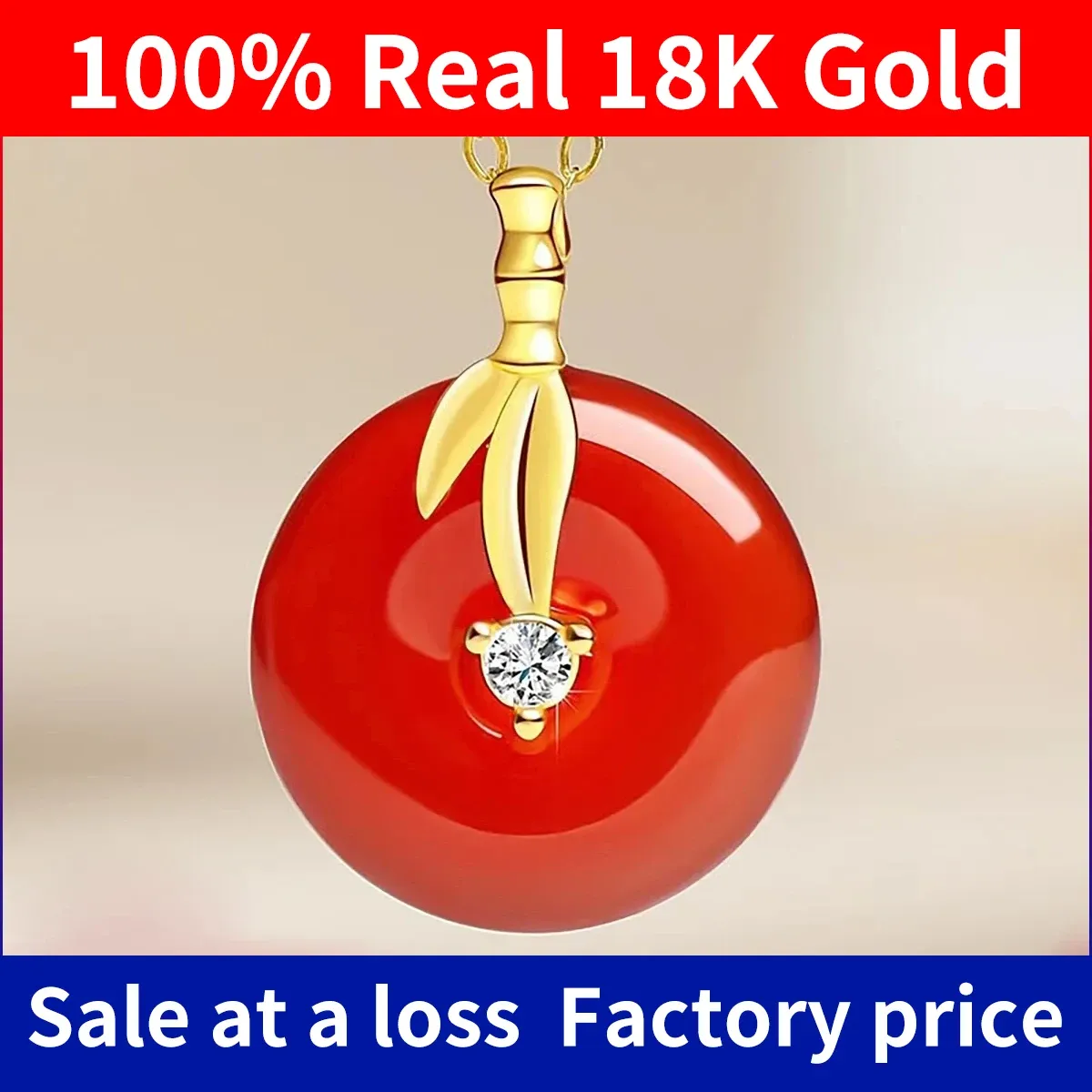 Necklaces Szjinao Bamboo 100% AU750 18K Gold Natrual Red Agate Necklace For Women With Chain Luxury Dubai Jewelry Get Well Soon Gift Sale