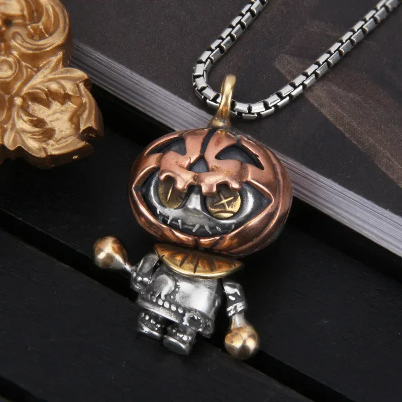 Pendants Bocai New Solid S925 Sterling Silver Cartoon Doll Halloween Pumpkin Pendant Fashionable Men and Women Pendent