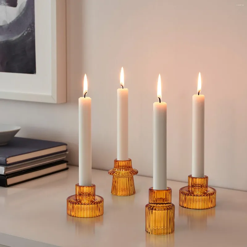 Titulares de velas de estilo europeu portador de vidro vertical decoração de mesa de jantar de base romântica