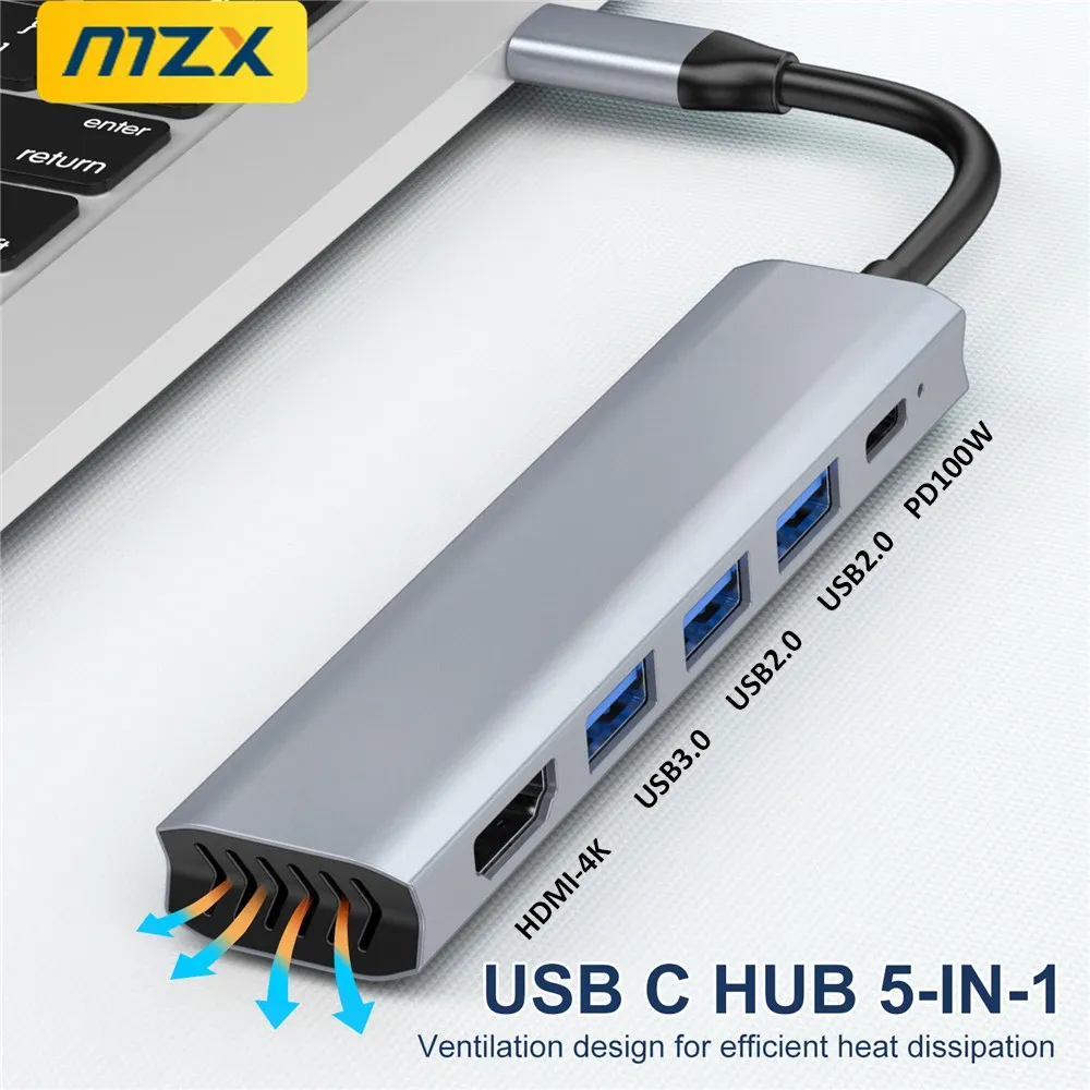 ハブMZX 5IN1 USB 3.0ハブドッキングステーション4K HDMIタイプCコンセントレーターアダプタースプリッター3 0ドックPDエクステンションラップトップPCアクセサリー