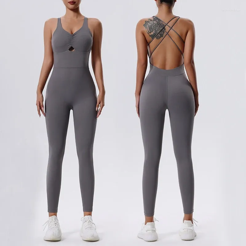 Aktive Sets Frauen schlanker Fitnessanzug Einfacher ärmelloses Jumpsuit atmungsaktives ein Stück Yoga Set Female Sportswear Workout -Kleidung