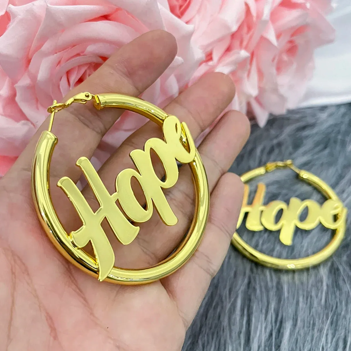 Earrings 3060MM Custom Name Earrings 5MM Thick Big Hoops Earrings Stainless Steel Hip Hop Style Earrings Custom Earrings for Women Gift