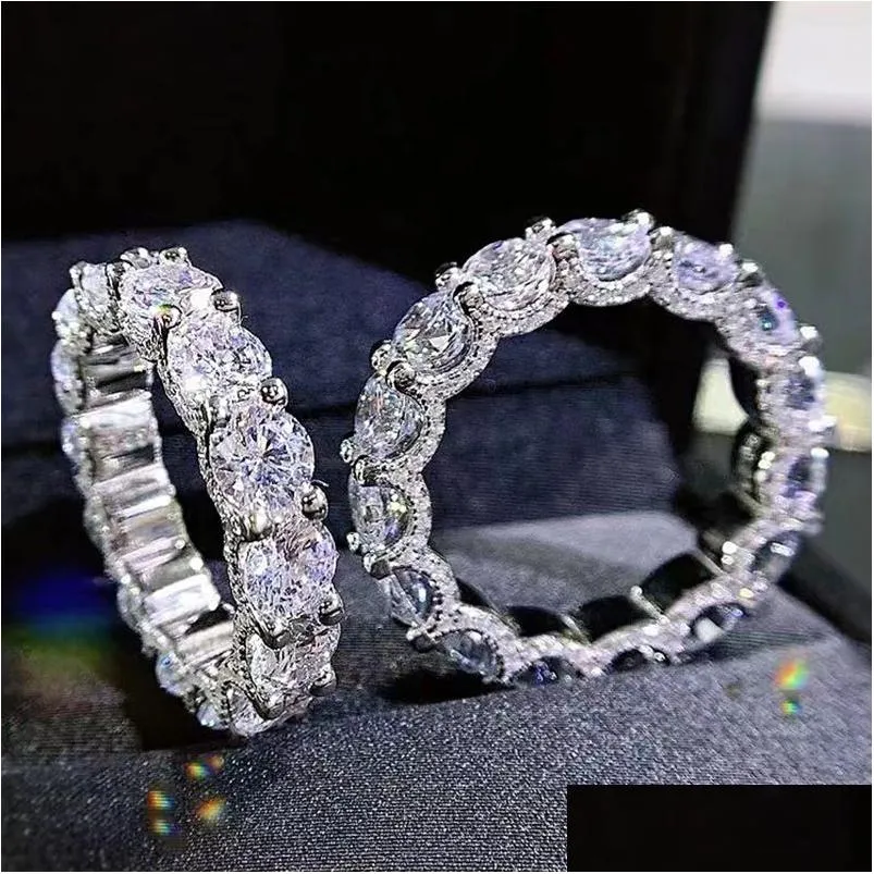 Anneaux FL Round Moisanite Diamond Ring 100% réel 925 Sterling Sier Party Band for Women Men Engagement Bijoux Drop Livraison DHBF9