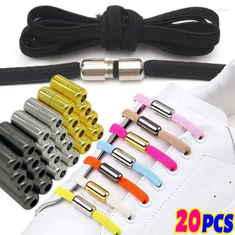 Pièces de chaussures 2 / 20pcs Shoelaces plates élastiques sans lie lacets Metal Lock Creative Kids Sneakers adultes Shoelace Lazy Unisexe