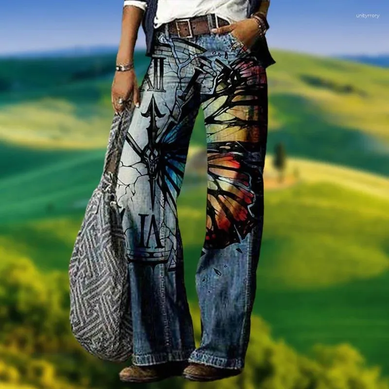 Jeans femminile abiti 2000s abbigliamento sciolto 3d stampato di girasole stampato casual comodo strada dritta più pantaloni di dimensioni