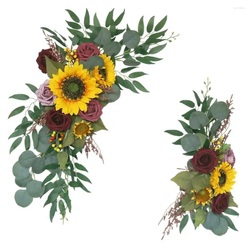 Decorative Flowers 2pcs Wedding Arch Kit Sunflowers Rustic Decoration For Wall Reception Lintel