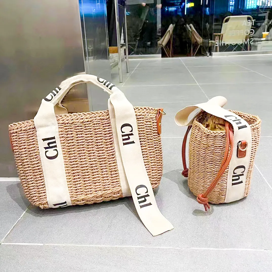 Woody 2Size Luxurys designer vävd på väskan för kvinna halm stor handväska semester koppling korg strand väska mens crossbody pochette axel raffias väv väskor