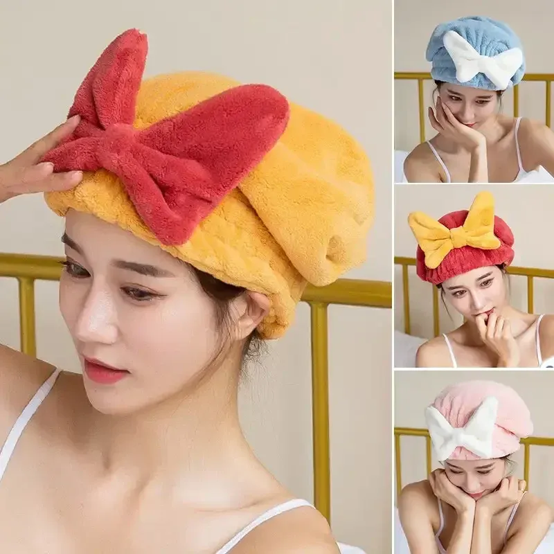 Serviettes coiffes de cheveux secs Super absorbant rapide Capeur sec à nœud papillon Nouveau casquette de serviette sèche mignonne accessoires de salle de bain