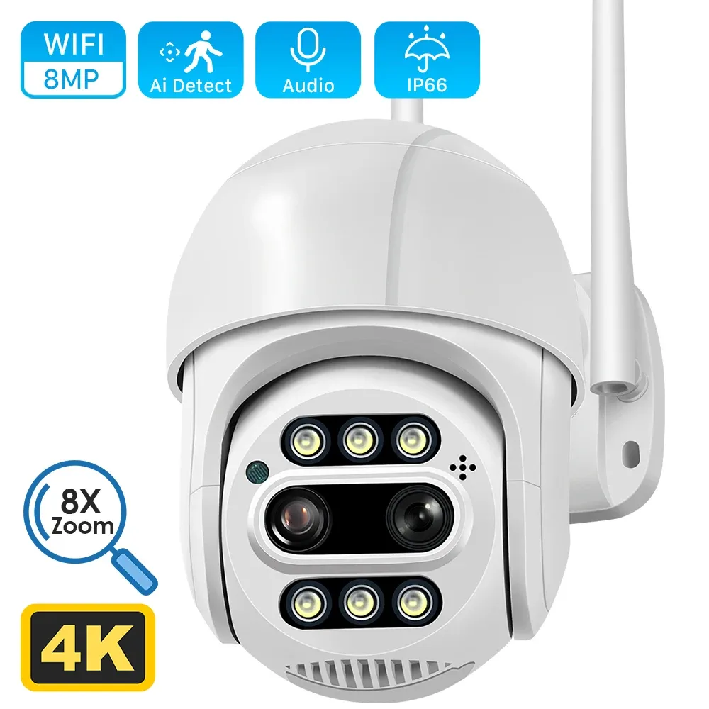 Cameras ANBIUX 8MP 4K PTZ IP Camera 8x Zoom DualLens Human Detect CCTV Camera 4MP Outdoor CCTV Wifi Video Surveillance Camera ICSEE APP