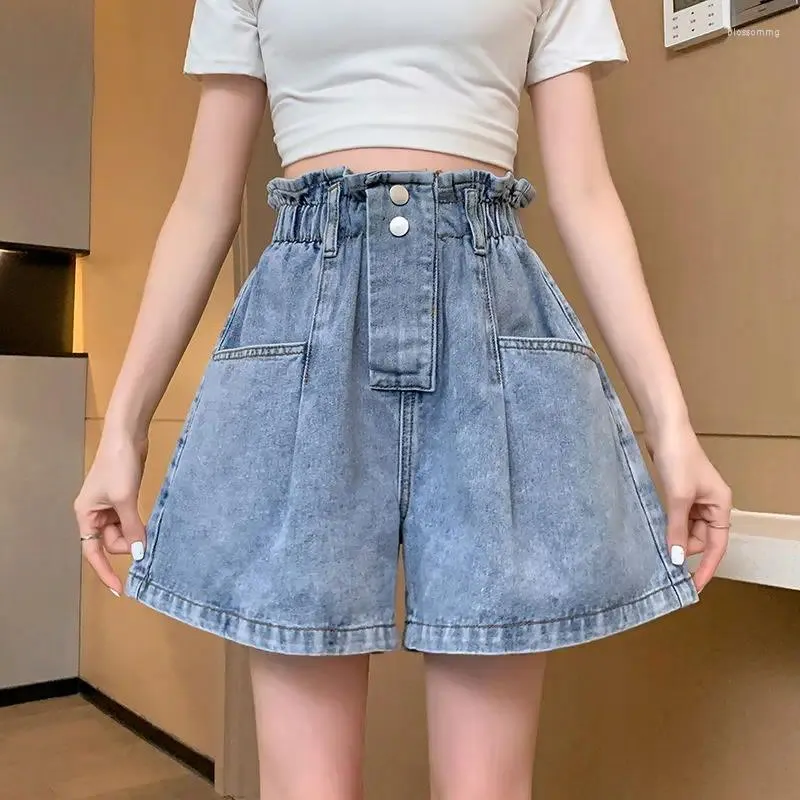 Kvinnors shorts Summer Woman Hole denim Kvinna Hög midja Button Pocket Slim Jean Casual Solid Cowboy Matching Bottoms Q381