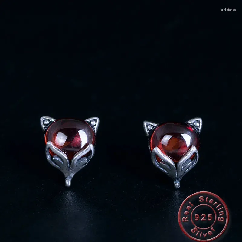 Stud Earrings Amxiu Vintage Antique Silver Red Garnet For Women Girls Gift Bijoux 925 Sterling