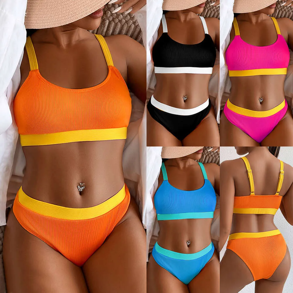 Bâtiments de fosse taille haute contraste Couleur Patchwork Viete Bikini Split Bikini MAINTRAIRE POUR LES FEMMES