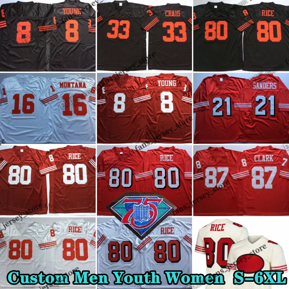 Custom 75th Throwback 80 Jerry Rice 1960 Football Jerseys 85 George Kittle 94 Charles Haley 97 Nick Bosa 74 Joe Staley 81 Terrell Owens 44 Tom Rathman 71 Trent Williams