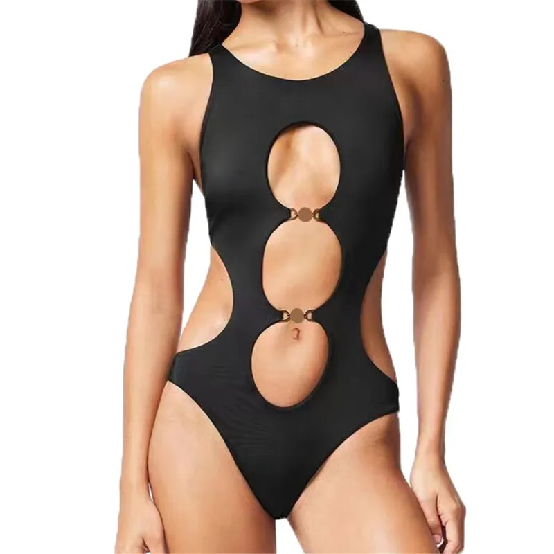 Luxury Hollow Badkläder designer baddräkt Kvinnor guldspänne badväder sexig rygglös bikini en bit baddräkt