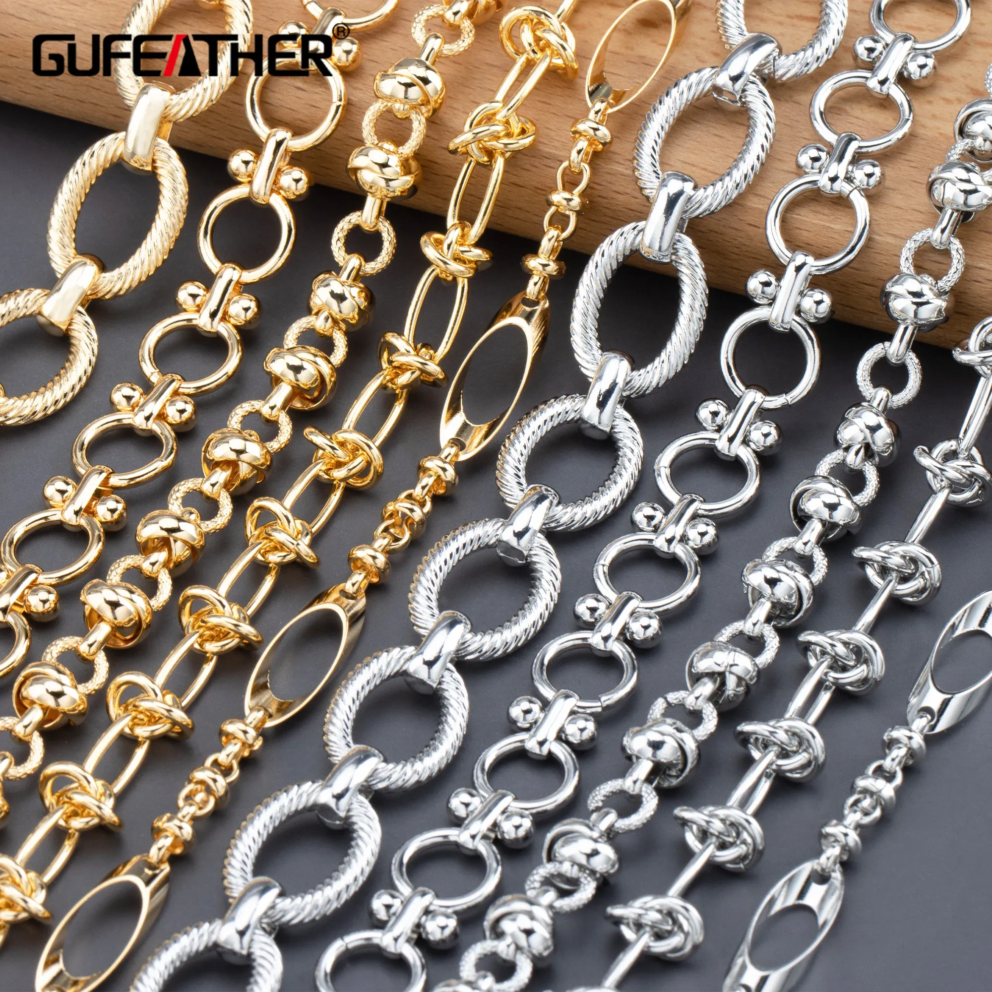 Brins Gufeather C145, chaîne de bricolage, pass de passe, sans nickel, rhodium en or 18k plaqué, fabriqué à la main, bijoux, collier de bracelet de bricolage, 1 m / lot