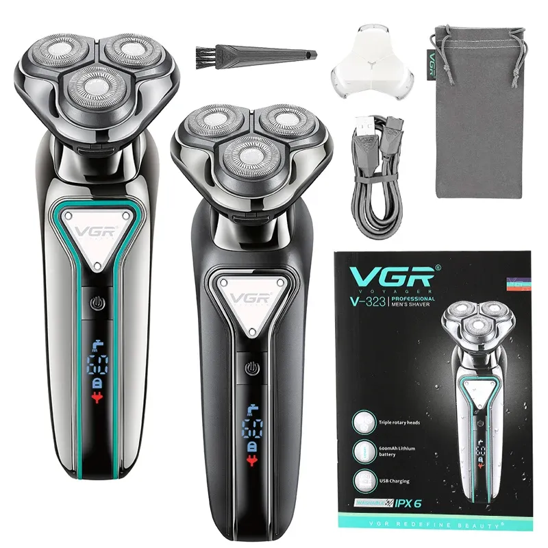 Rakare Vgr Wet Dry Electric Shaver For Men Beard Rechargeble Facial Electric Razor 3 Floating Head Shaving Machine LCD Display