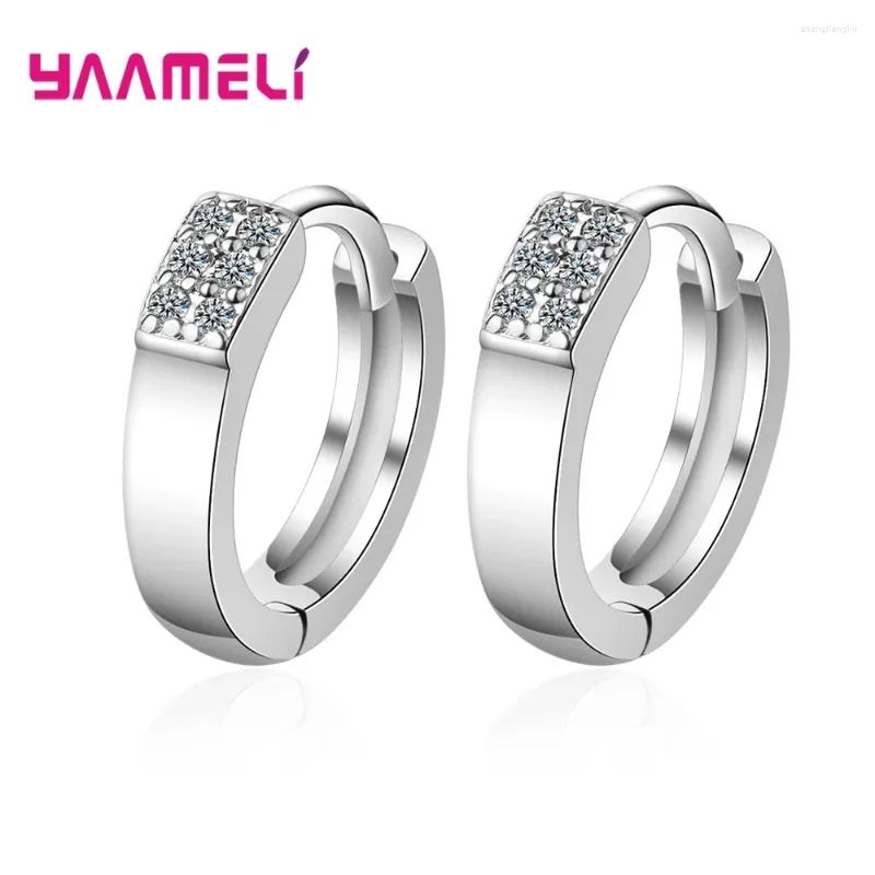 Hoop Earrings Korean Style Solid 925 Sterling Silver For Women Girls Dating Appointment Cubic Zircon Paved OL Fashion Jewelry
