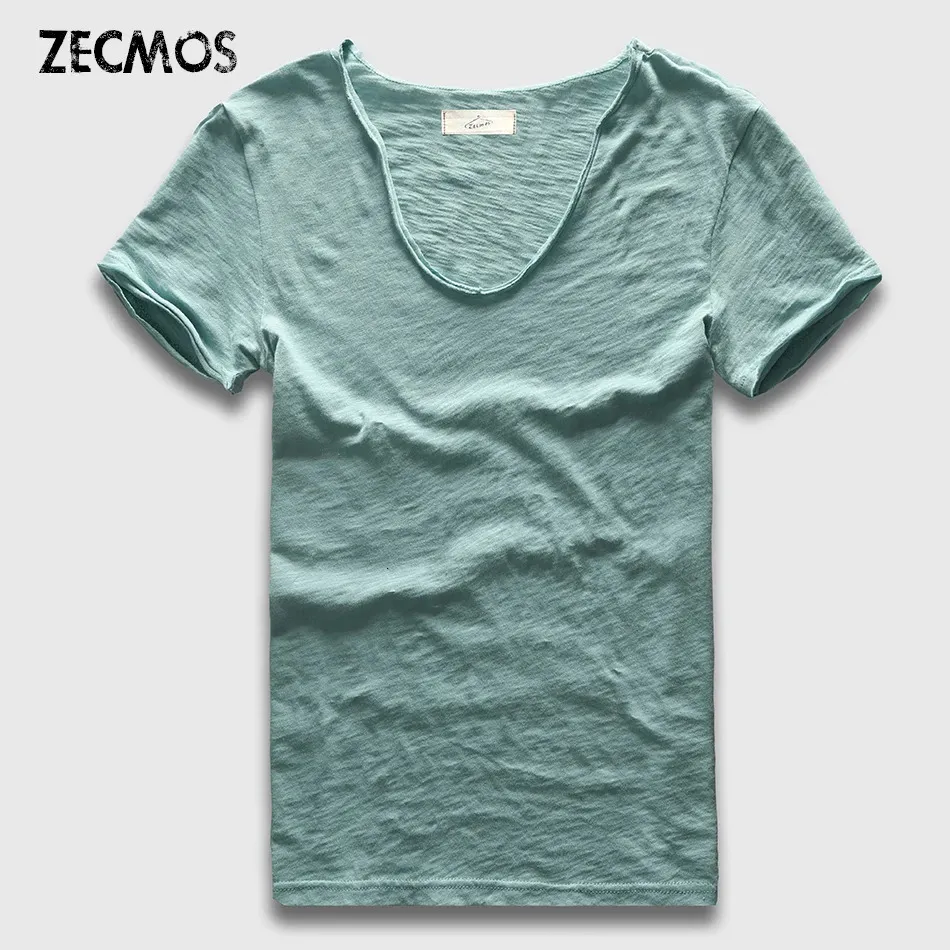 Zecmos Brand Men Tshirt Plain Hip Hop Fashion Casual xxxl V Шея футболка Swag for Comting Show Fulte Man Top Tees 240419