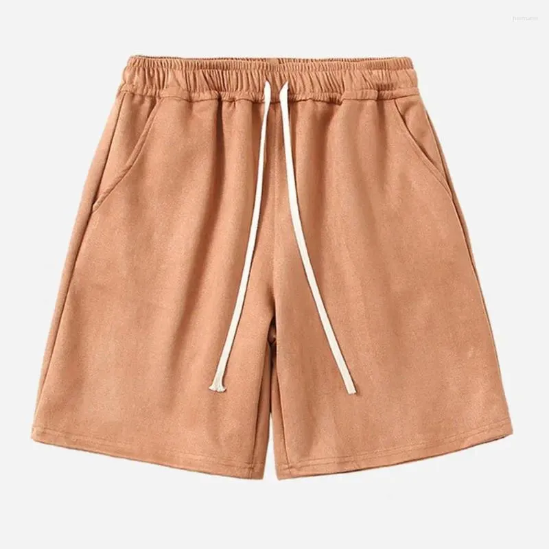 Shorts maschi in tessuto da forno atletico estivo con tasche elastiche della vita da coda gamba che corre in colore solido