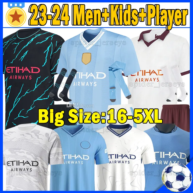 4xl 5xl 9#Haaland 2023 2024 Jerseys de futebol Ano Novo Matheus N. Doku de Bruyne 23 24 Kovacic Foden Grealish Gvardiol Cities Futebol Camisas de futebol Versão de homens Kits Kids Kits Kits Kits Kits