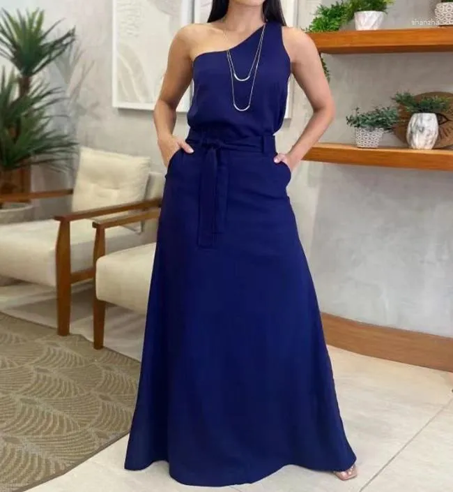 navy blue dress for baby girl Notch Neck Pocketed 3/4 Sleeve Solid A-Line Work Dress main image 1