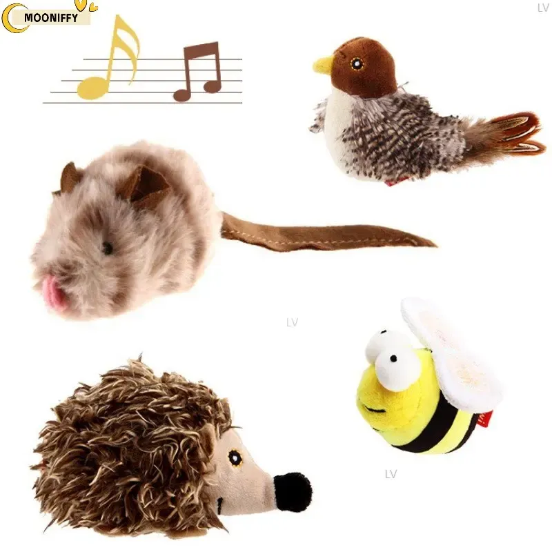 Toys Pet Cat Toy Sparrow Insects Mouse Shaped Bird Simulation Sound Ofta fylld Toy Pet Interactive Sunch Plush Doll Pet Supplies