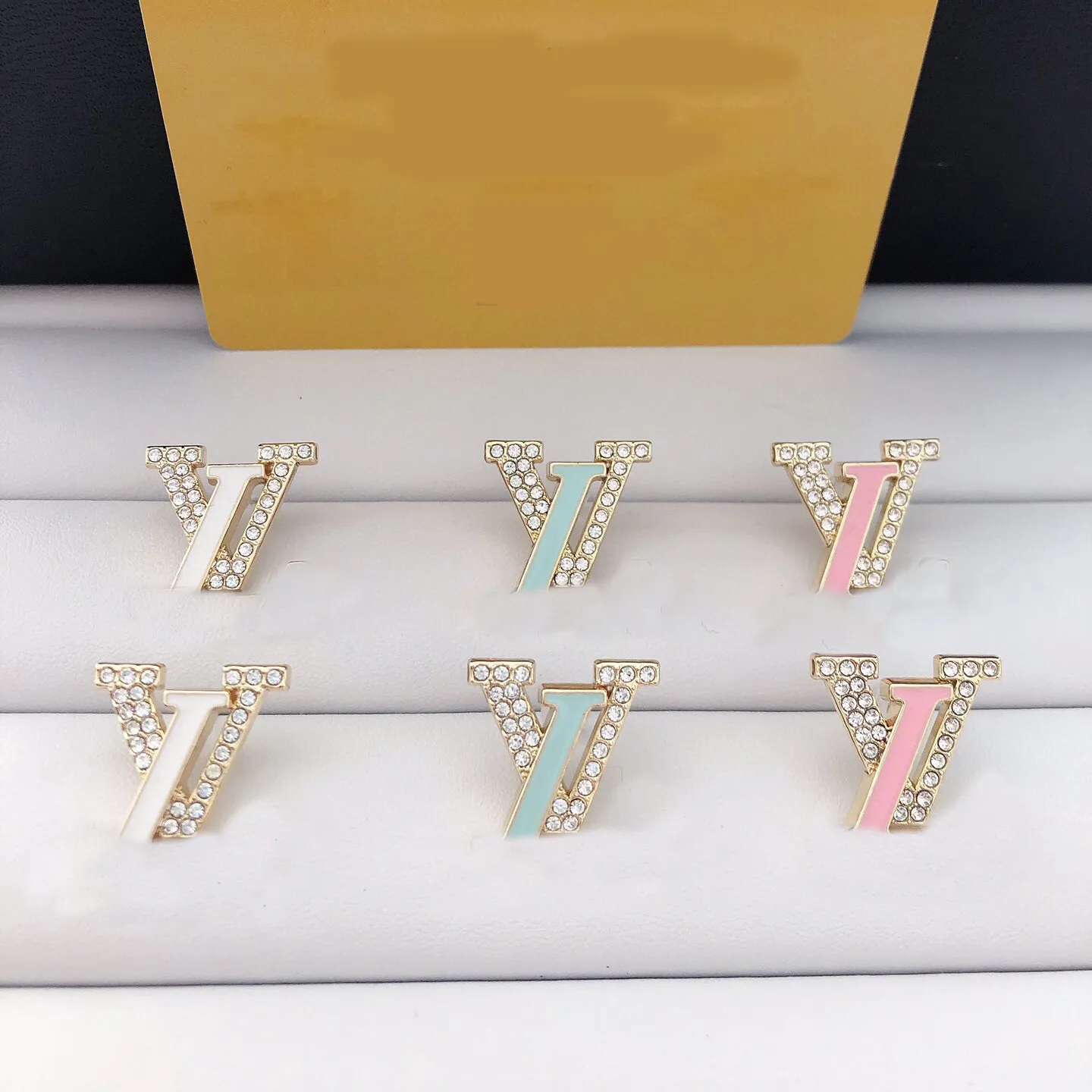 Fashion gold Plated stud earrings Letter Designer for women party wedding Crystal Rhinestone Earrings gift jewelry engagement with box