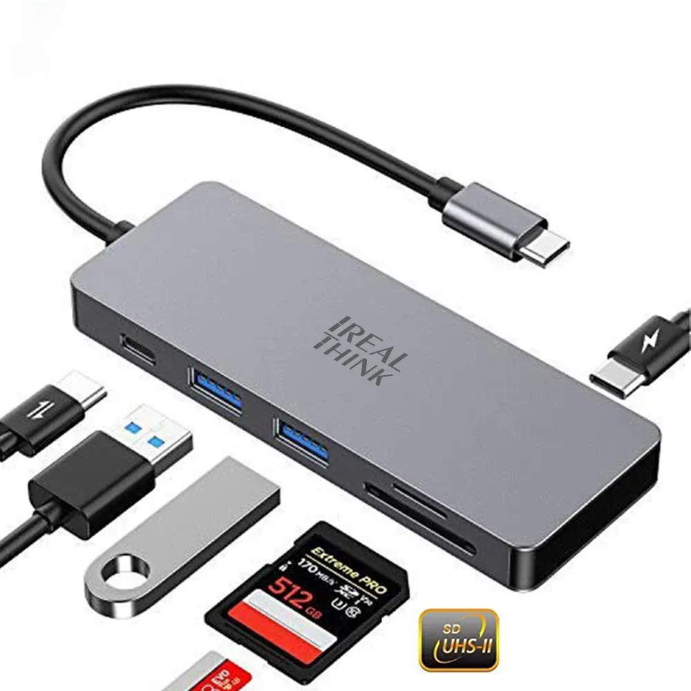 Hub ireal Think USB C Hub 3.0 Adattatore Typec USB ad alta velocità Multi splitter con lettore di schede Micro SD/UHSII SD 4.0 per MacBook Pro per MacBook Pro