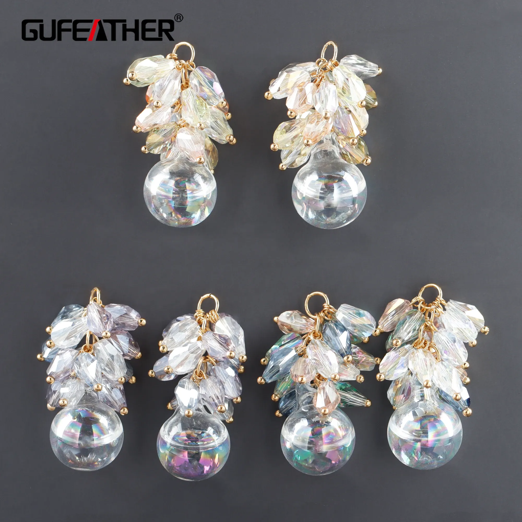 Componenti Gufeather M1084, accessori per gioielli, perle di vetro fatte a mano, cristallo, oro 18K, ciondoli, ciondoli fai -da -te, produzione di gioielli, 6pc/lotto