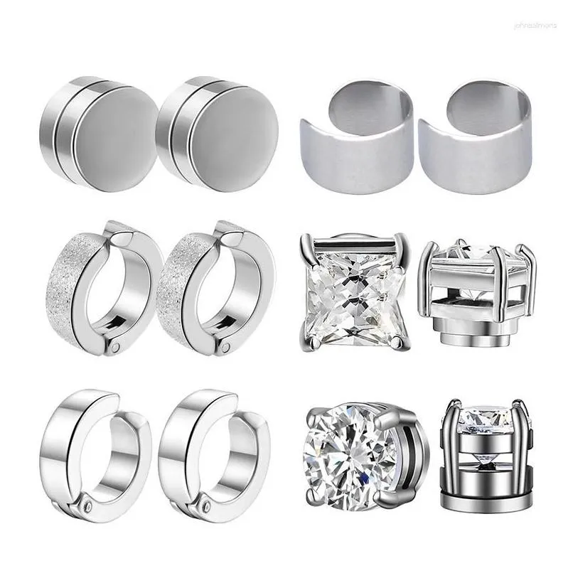 Clip-On Screw Back Backs Earrings 1-6 Pairs Magnetic Ear Clip Set Men And Women Stainless Steel Ring Cross Non-Perforated Fake Gauge H Dh1Wu