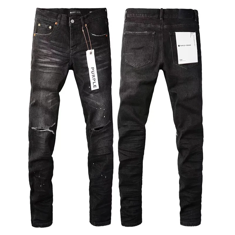 Paarse jeans herenontwerper geborduurd en genaaid met gaten voor trendy retro broeken casual vaste kleur rechte poot jeans heren motorfiets broek heren rock revival