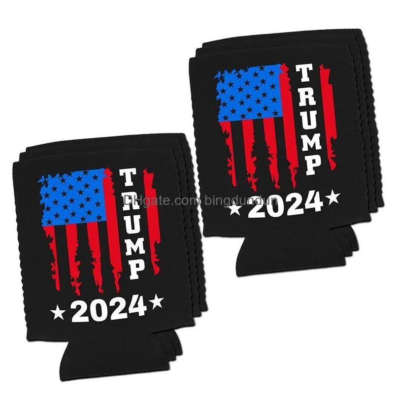 Decoração de festa 2024 Trump latas de 12 oz neoprene 330 ml manga de garrafa de cerveja entrega de home jardim de suprimentos festivos evento dhaov dhaov