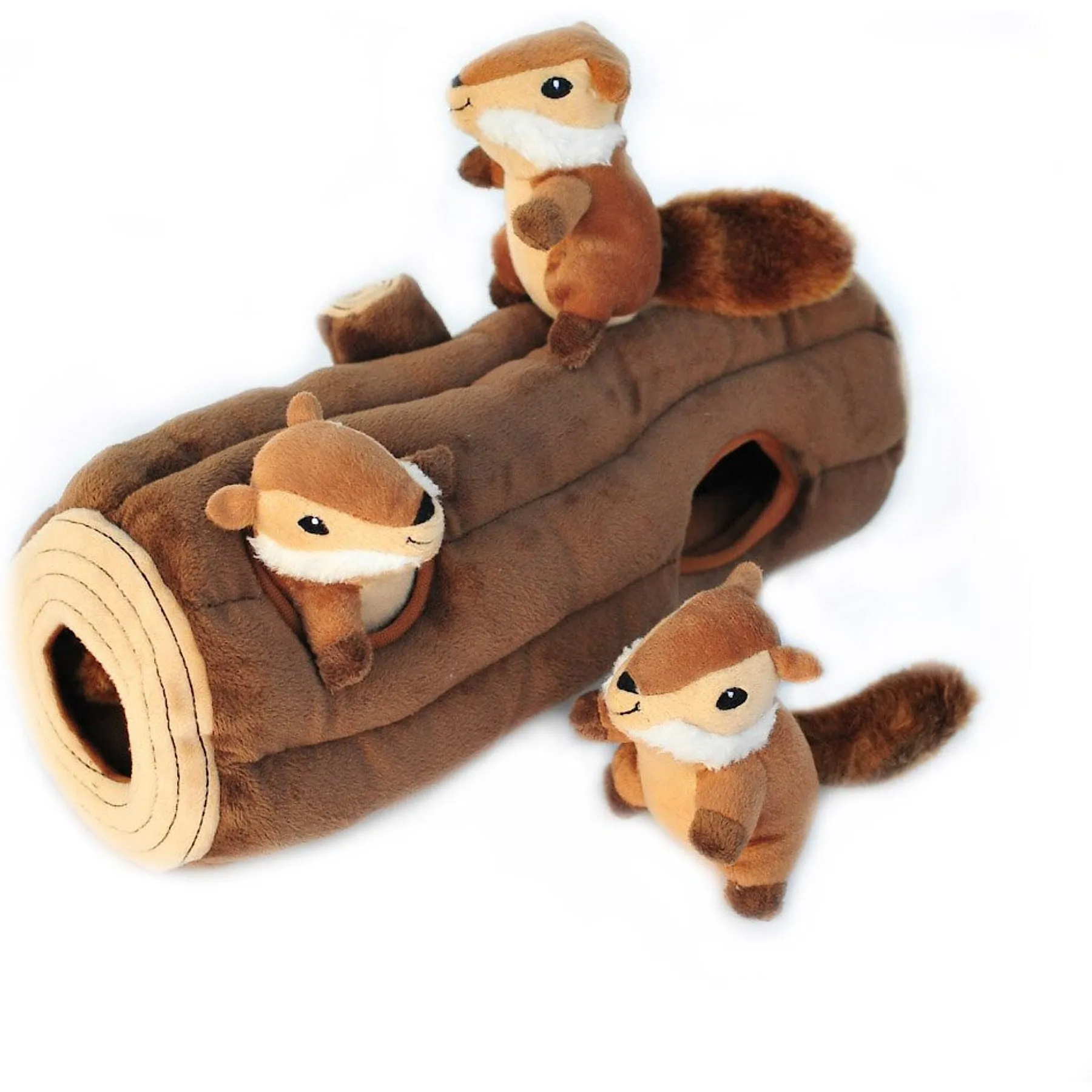 Squeaky Log Hideaway: Plush Chipmunk Dog Toy Interactive Fun