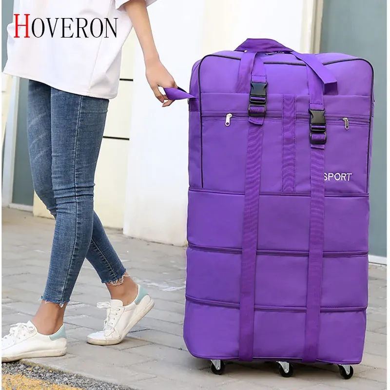 Set Portable Travel Bag Rolling Bagage Stor kapacitet Kontrollerad väska utdragbar rull ryggsäck Moving Bagage Oxford tygduffle påse