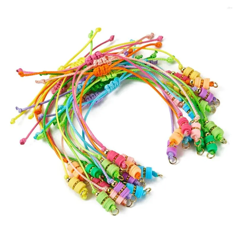 Bracelets de liaison 16pcs Bracelet à cire à cire tressé Polyester Bracelet Cordeaux avec des billes d'argile en polymère pour les charmes de connecteur Faire du bricolage