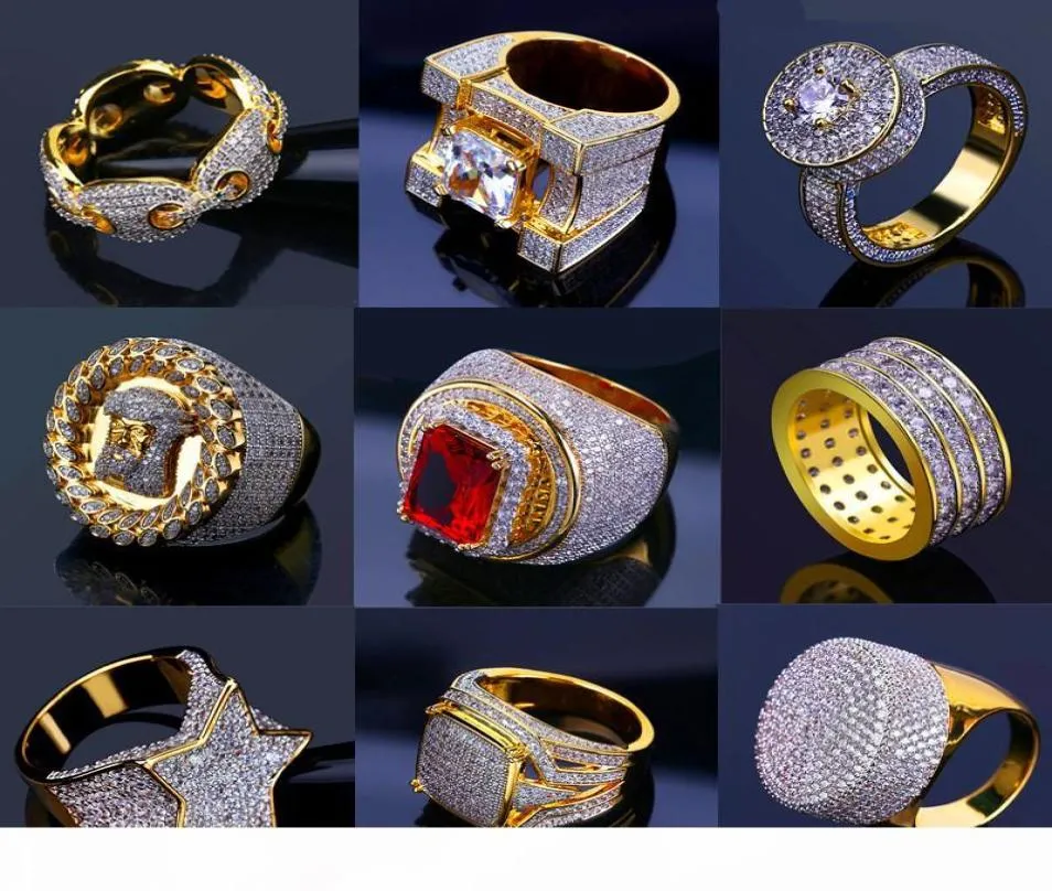 Bling lodowe złote pierścionki męskie biżuteria biodro