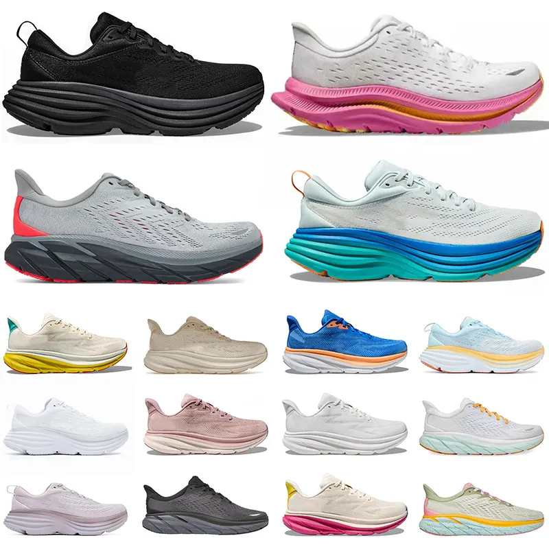 Clifton 9 Bondi 8 Kawana 2 hardloopschoenen voor mannen Dames Designer Sneakers Hot Pink Cloud Triple Black Witte Heren Dames Outdoor Sports Trainers